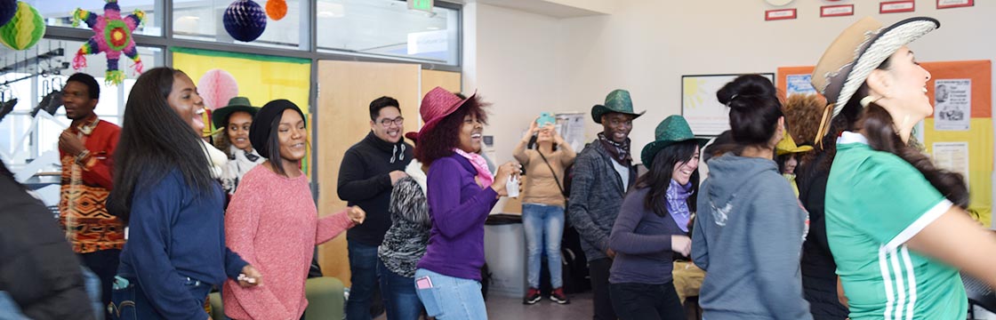 Students learning to dance at the Inter-Cultural Center Students learning to dance at the Inter-Cultural Center located in the Highline College Student Union